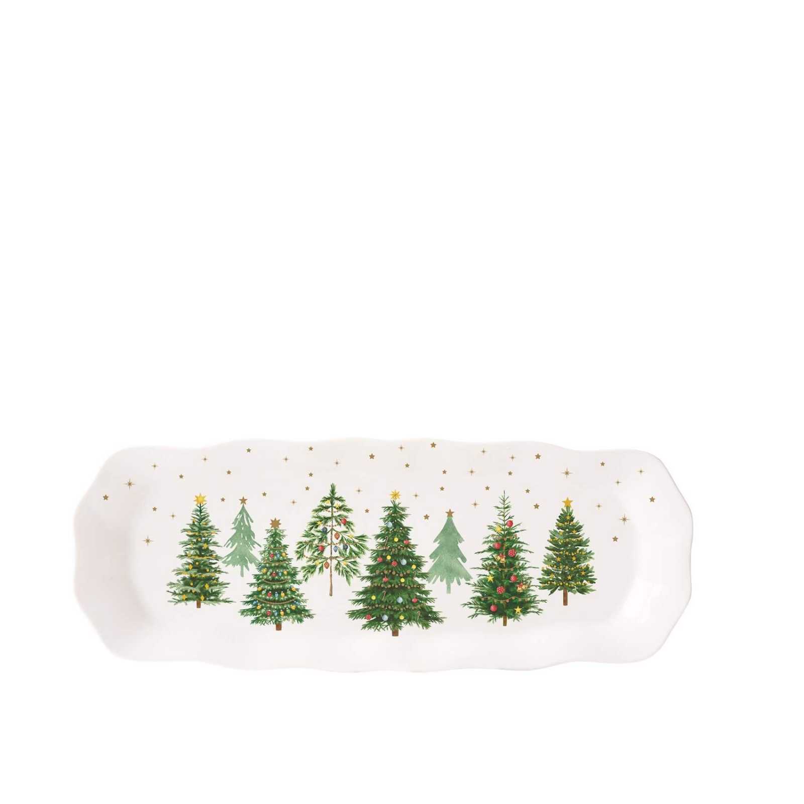 product image - Блюдо прямокутне Easy Life FESTIVE TREES, 37х14 см, білий з малюнком