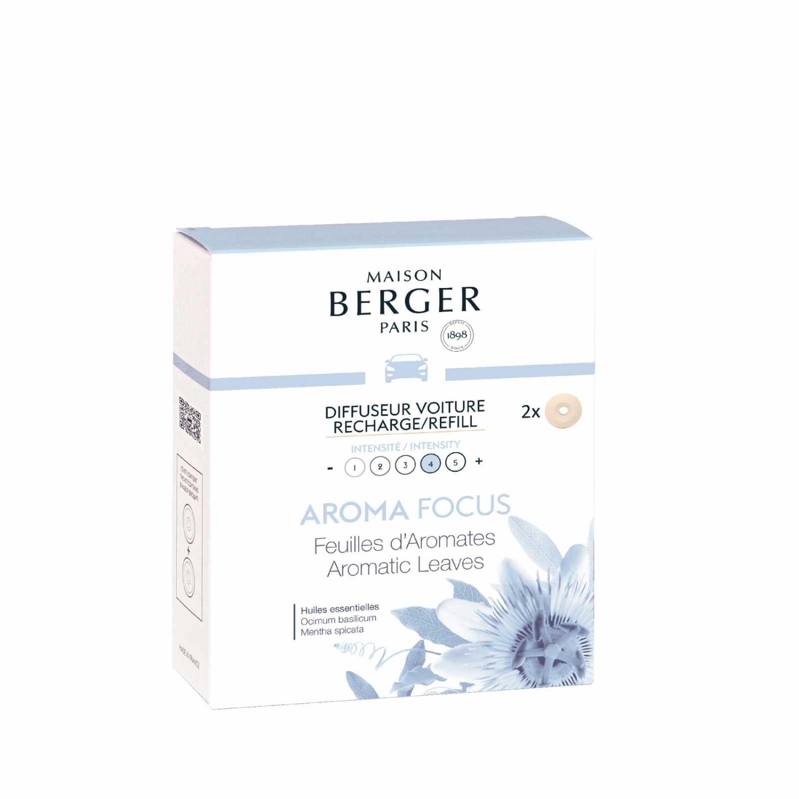 product image - Запасний картридж для дифузора в машину Maison Berger Focus - Feuilles d'Aromates / Aromatic Leaves з ароматом чистоти, 2 шт