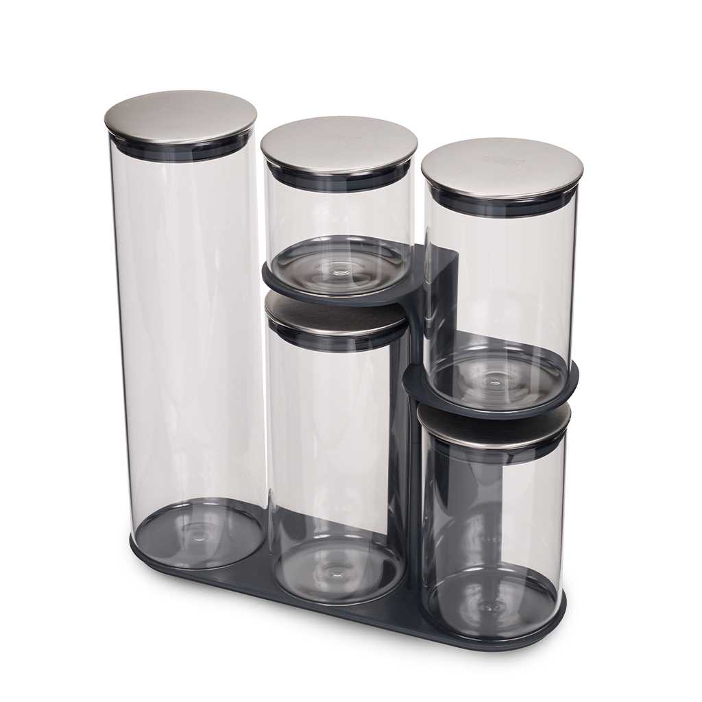 product image - Набір ємностей для зберігання з підставкою Joseph Joseph PODIUM 100, 32,6х32 см, 5 шт, прозорий з чорним