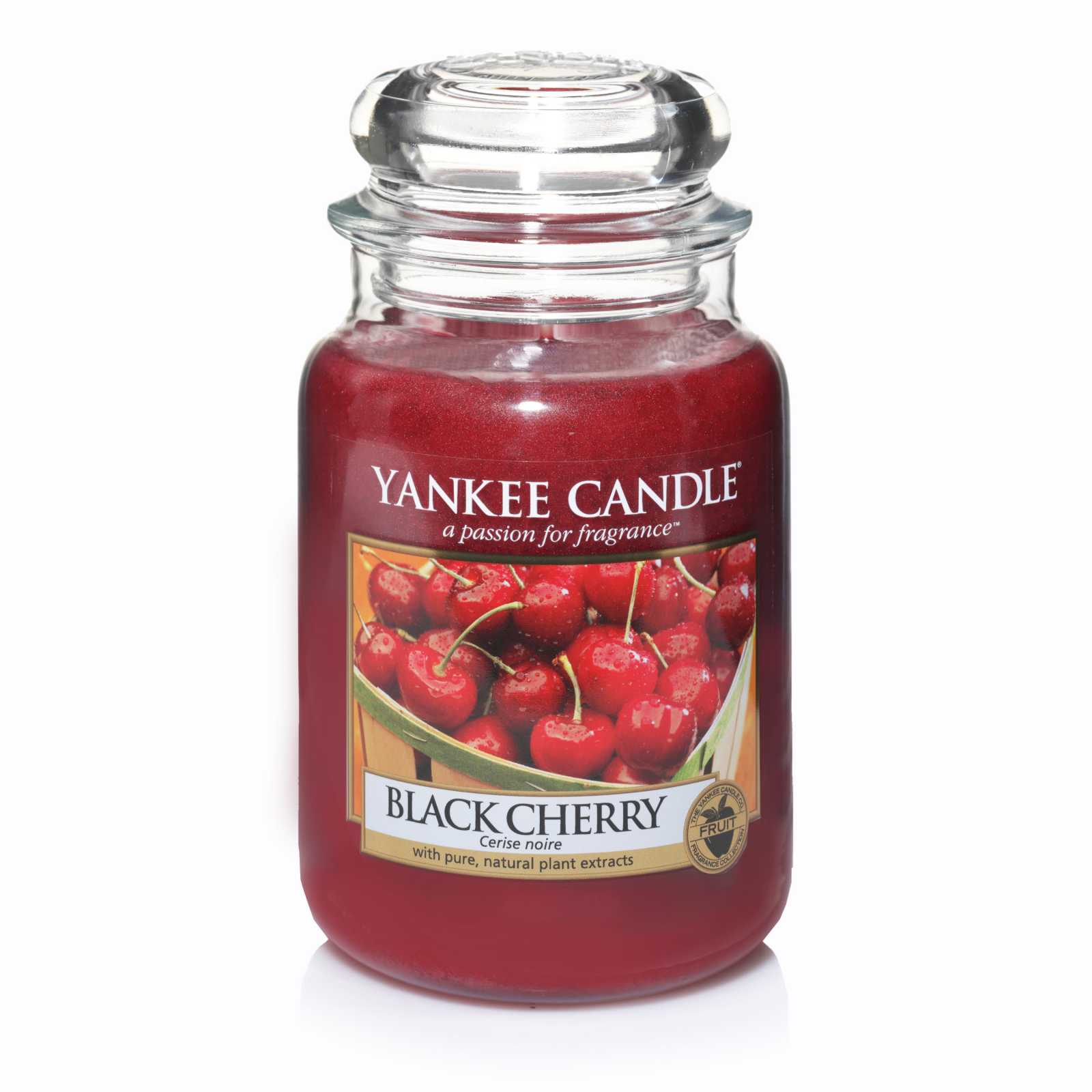 product image - Класична свічка у високій банці Yankee Candle BLACK CHERRY, з ароматом черешні, червоний