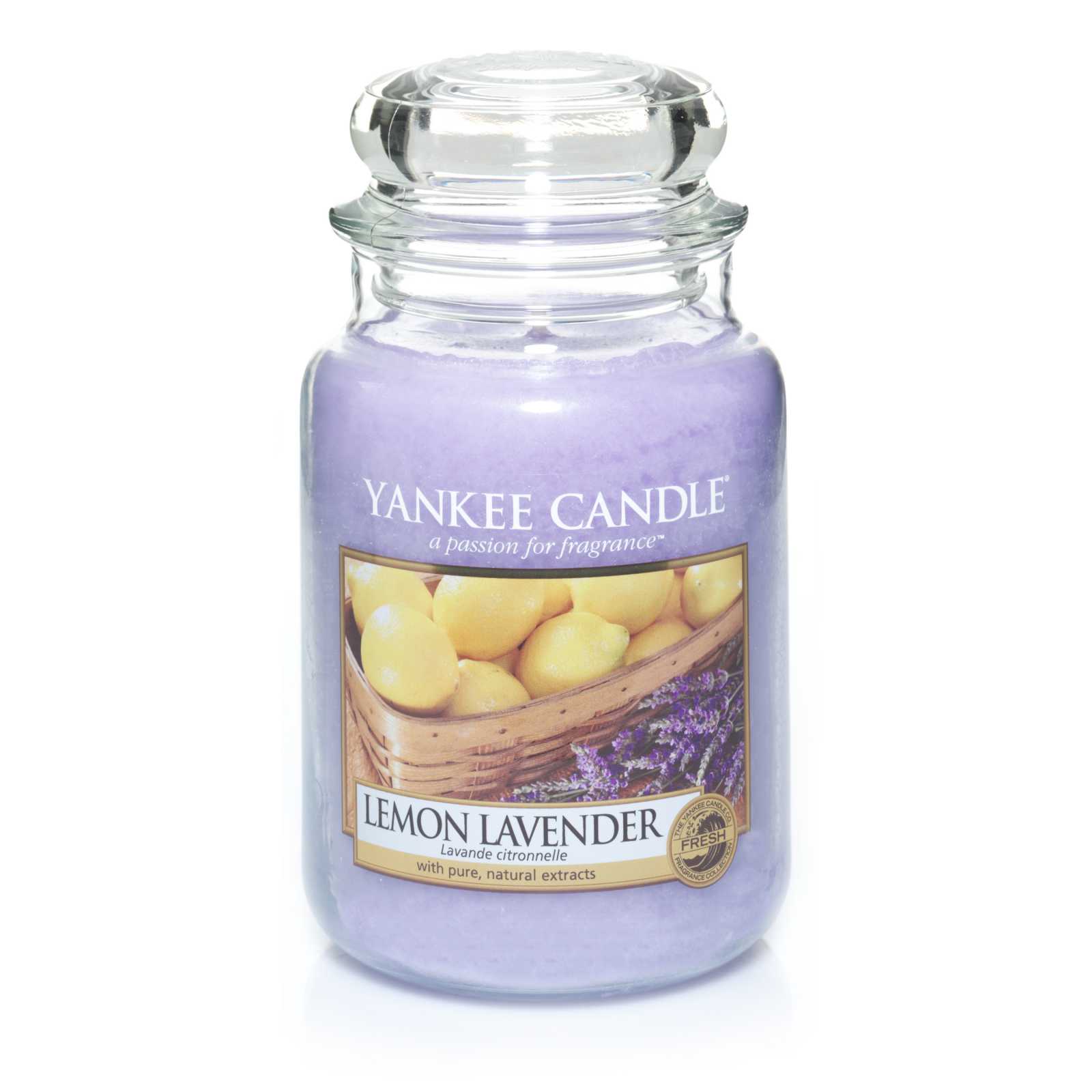 product image - Класична свічка у високій банці Yankee Candle LEMON LAVENDER, з ароматом лимона і лаванди, світло-сірий