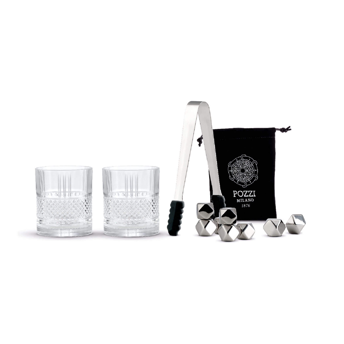 product image - Набір для коктейлів: келихи та кубики для льоду Pozzi Milano Silver Nights, 11 предметів