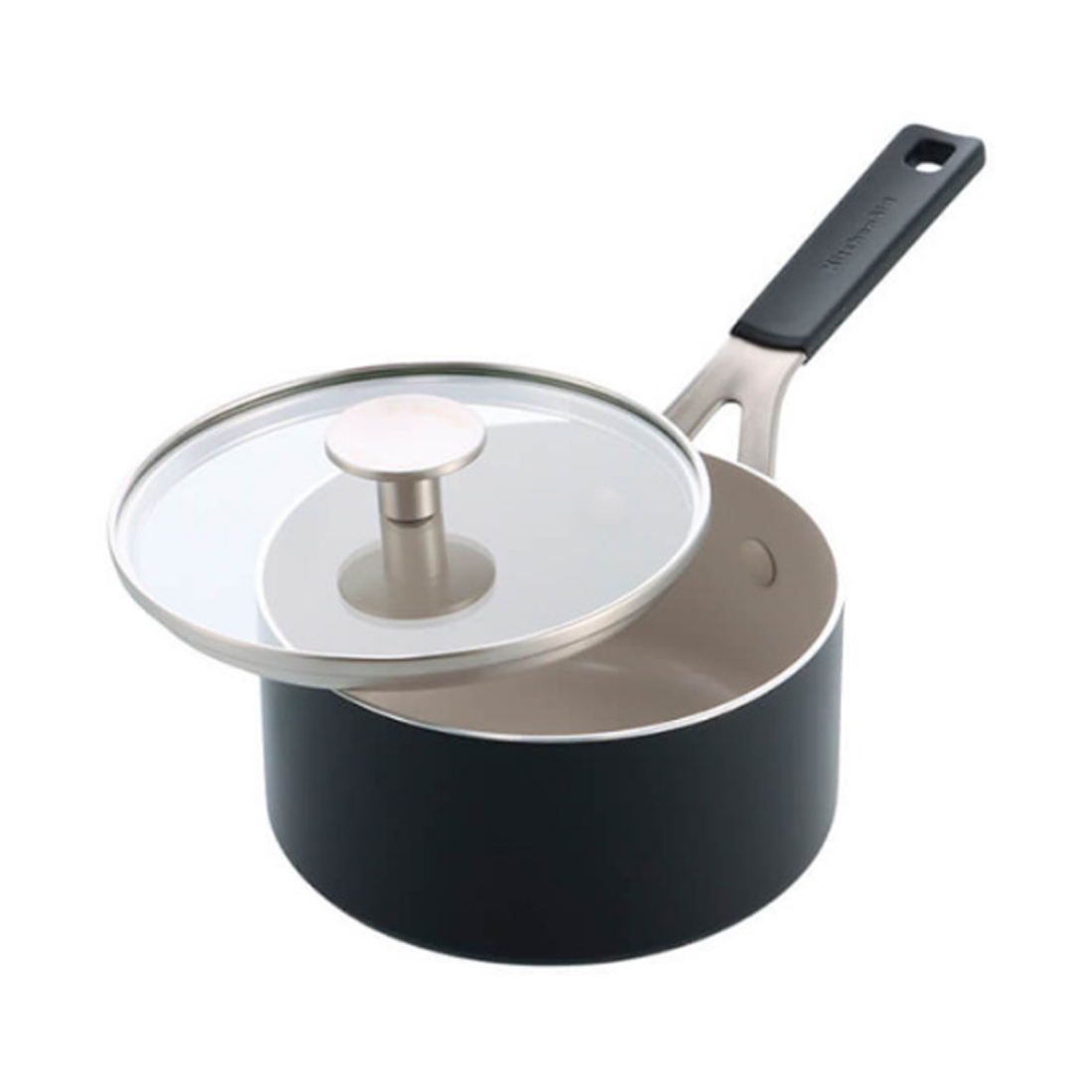 product image - Ківш з кришкою антипригарний KitchenAid Aluminium Ceramic, об'єм 1,6 л, діаметр 16 см, чрний