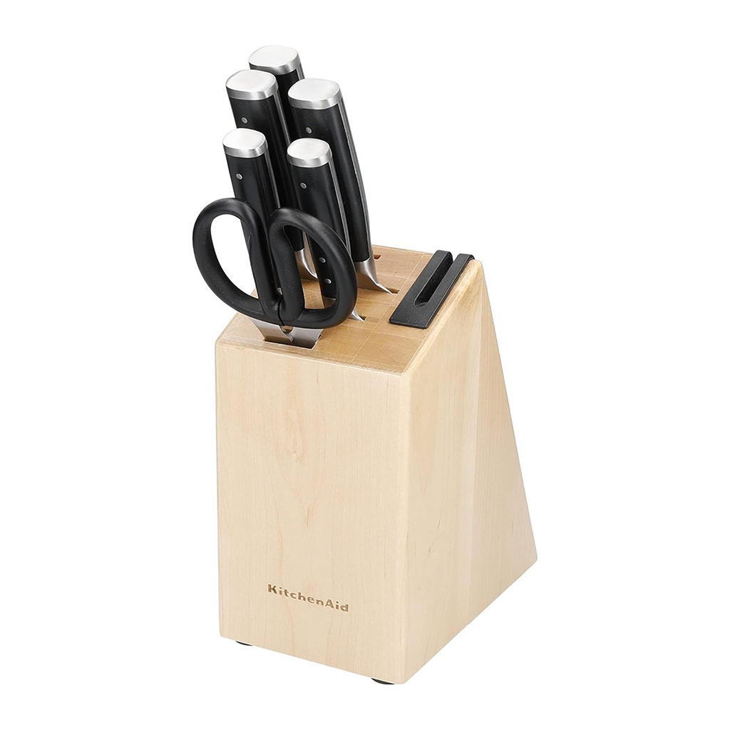 product image - Набір ножів із блоком KitchenAid Classic, 7 предметів, світло-коричневий
