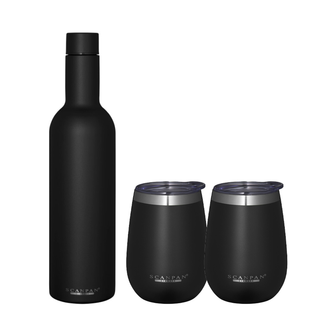 product image - Набір термопляшка й термосклянки Scanpan TO GO, об'єм 0,75 л і 0,3 л, чорний, 3 предмети