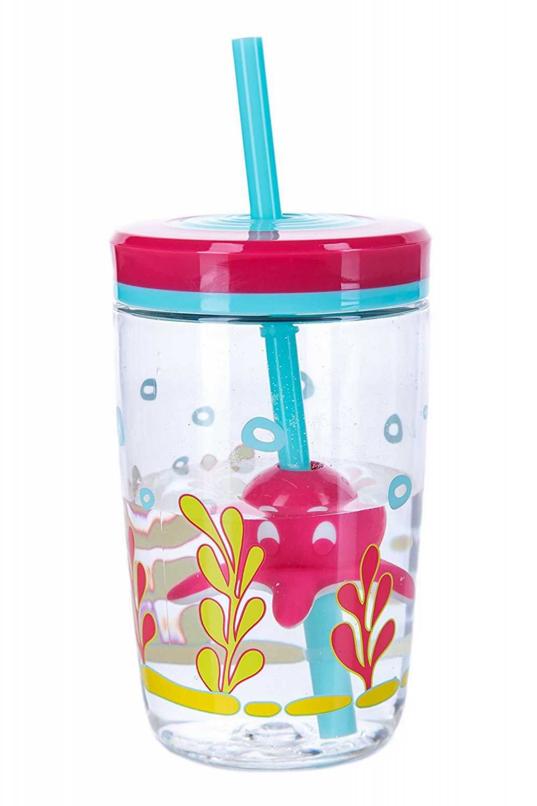 product image - Стакан дитячий з трубочкою Contigo FLOATING STRAW TUMBLER, об'єм 0,47 л, прозорий з рожевим