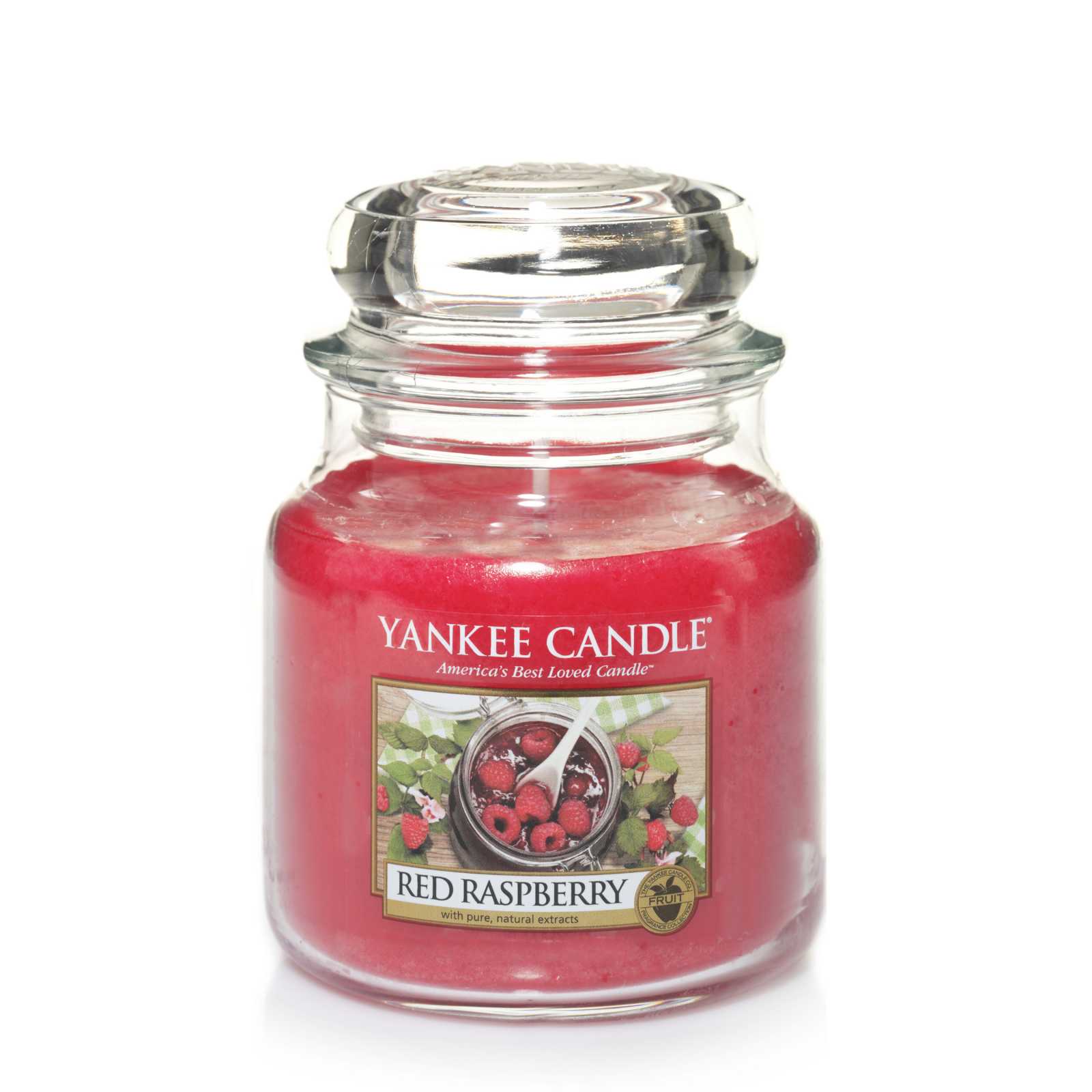 product image - Класична свічка в середній банці Yankee Candle RED RASPBERRY, з ароматом малини, червоний