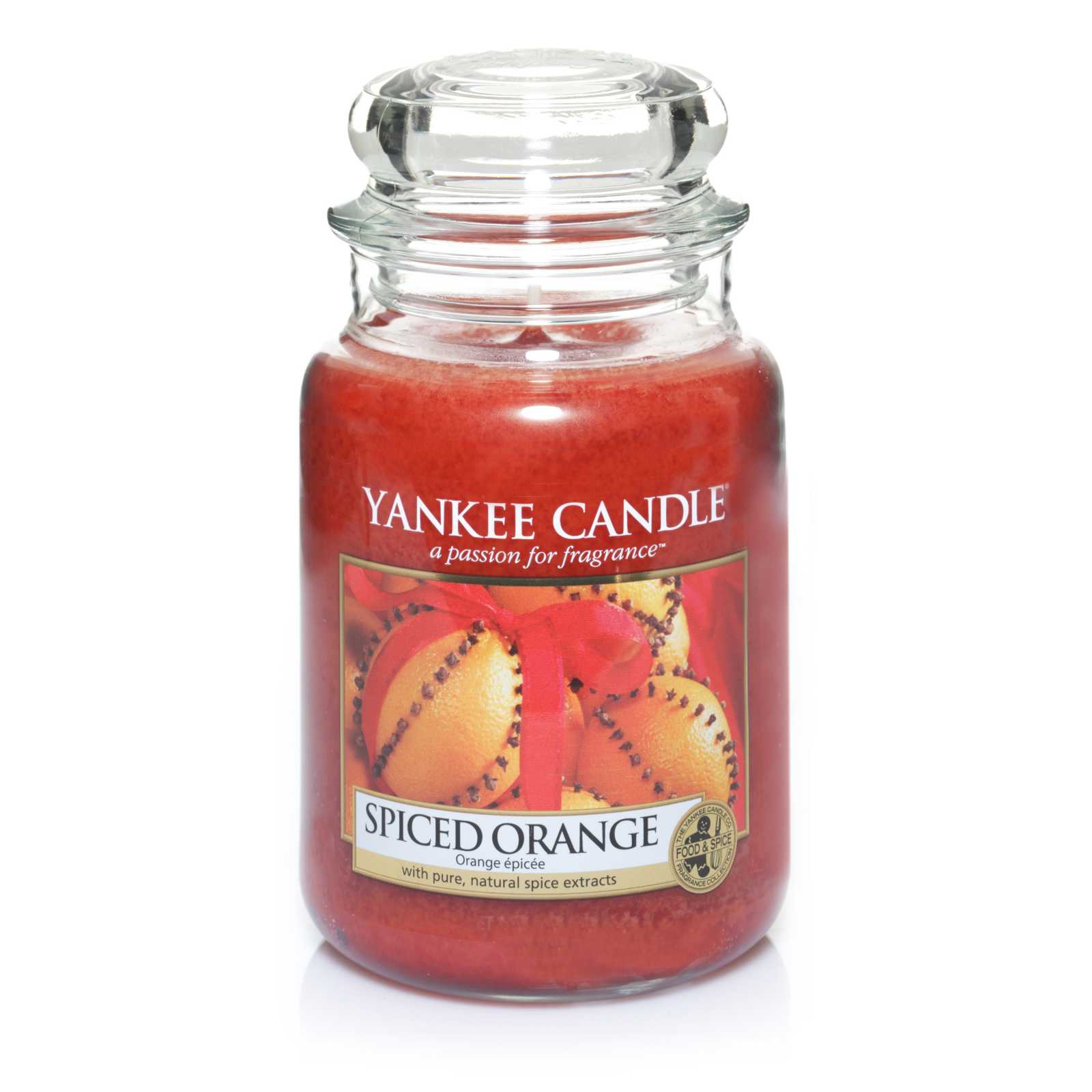 product image - Класична свічка у високій банці Yankee Candle SPICED ORANGE, з ароматом прянощів, червоний