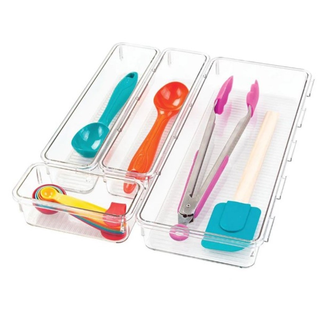 product image - Органайзер для столових приборів (4 осередки) iDesign LINUS, 38,7х31,8х5,1см, прозорий