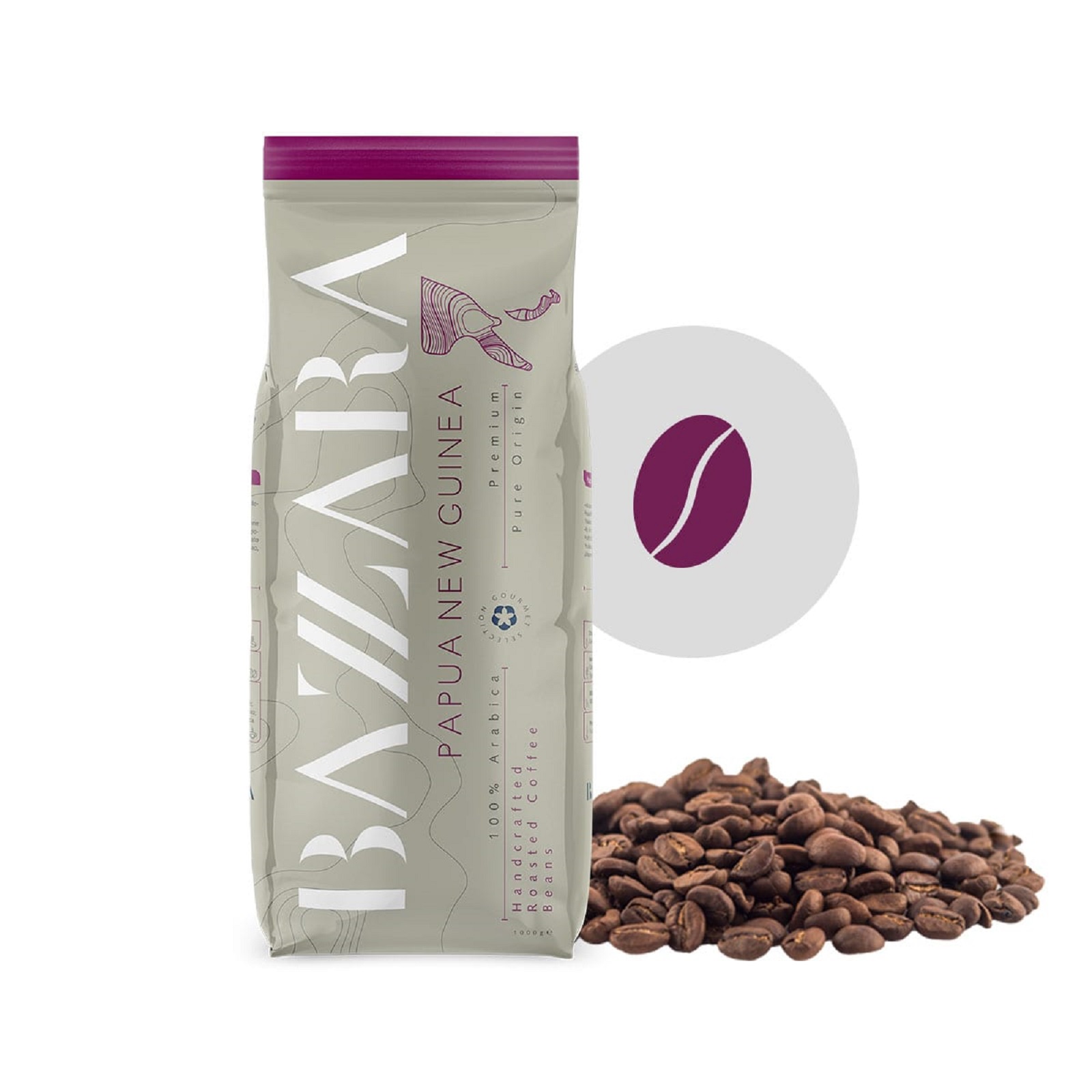 product image - Кава в зернах PAPUA NEW GUINEA Bazzara, 1 кг, вакуумний пакет, фіолетовий
