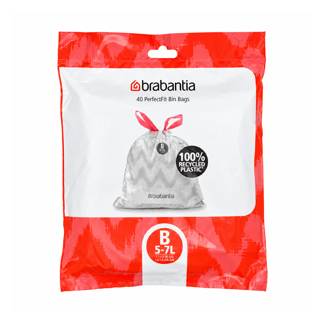 product image - Набір пакетів для сміття Brabantia "B", об'єм 5 л, 40 шт, білий з візерунком