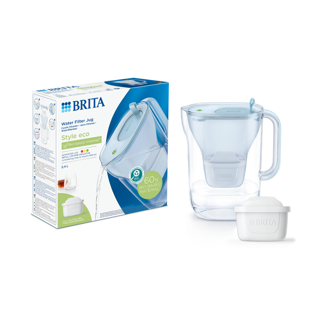 product image - Фільтр-глечик Brita Style Essential Eco LED MXpro, об'єм 2,4 л, блакитний