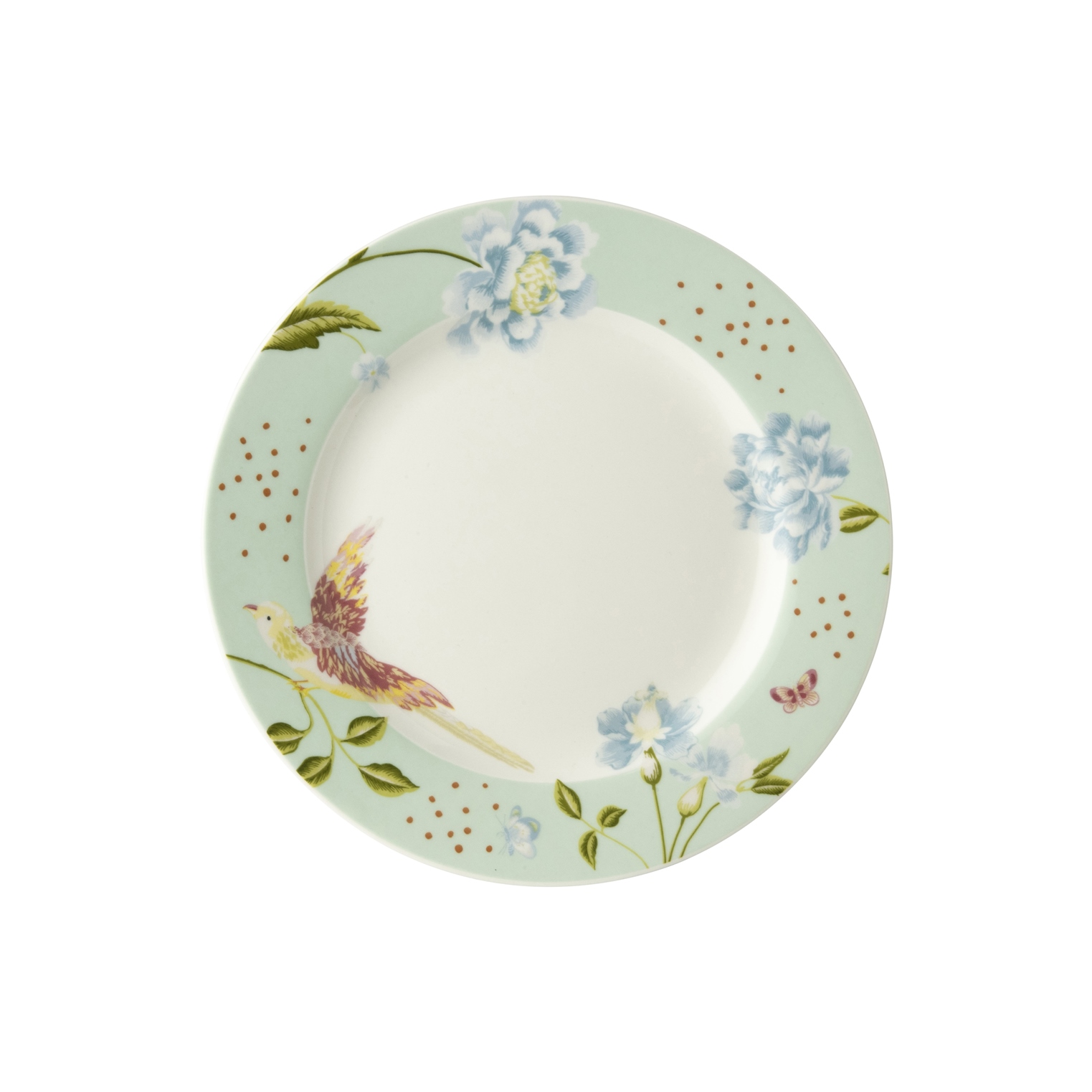 product image - Тарілка хлібна "Квіти і птахи" Laura Ashley HERITAGE, діаметр 18 см, м'ятний з квітами