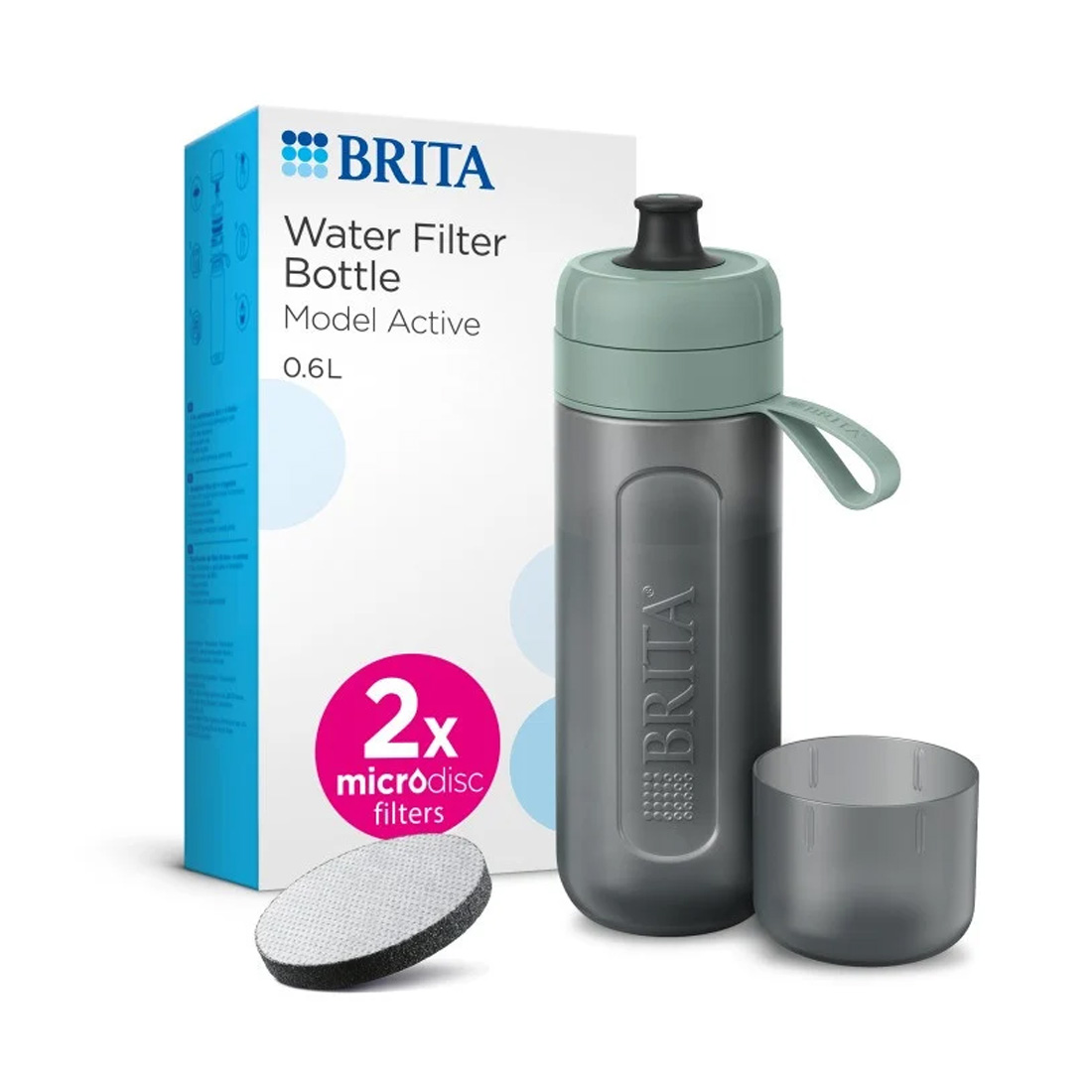 product image - Фільтр-пляшка Brita Active, об'єм 0,6 л, сірий з зеленим