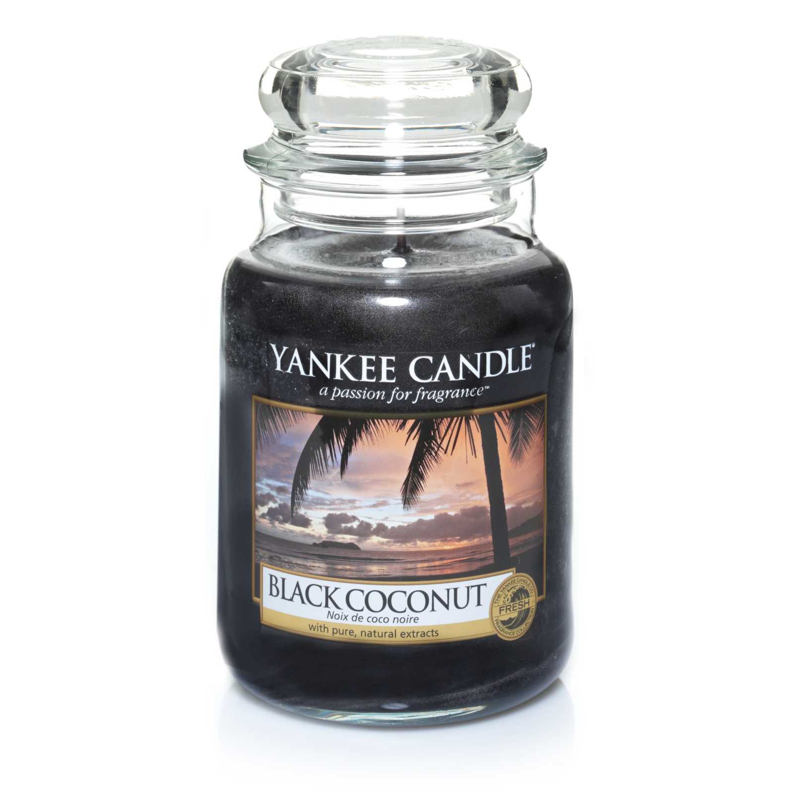 product image - Класична свічка у високій банці Yankee Candle BLACK COCONUT, з деревно-кокосовим ароматом, чорний