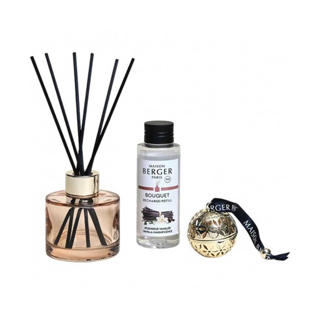 product image - Набор мини диффузор, наполнитель и украшение Maison Berger Paris Vanilla Magnificence, объем 0,1 л и 0,09 л, 3 шт