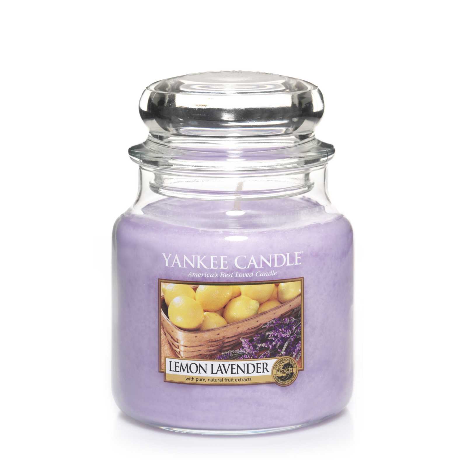 product image - Класична свічка в середній банці Yankee Candle LEMON LAVENDER, з ароматом лимона і лаванди, світло-сірий