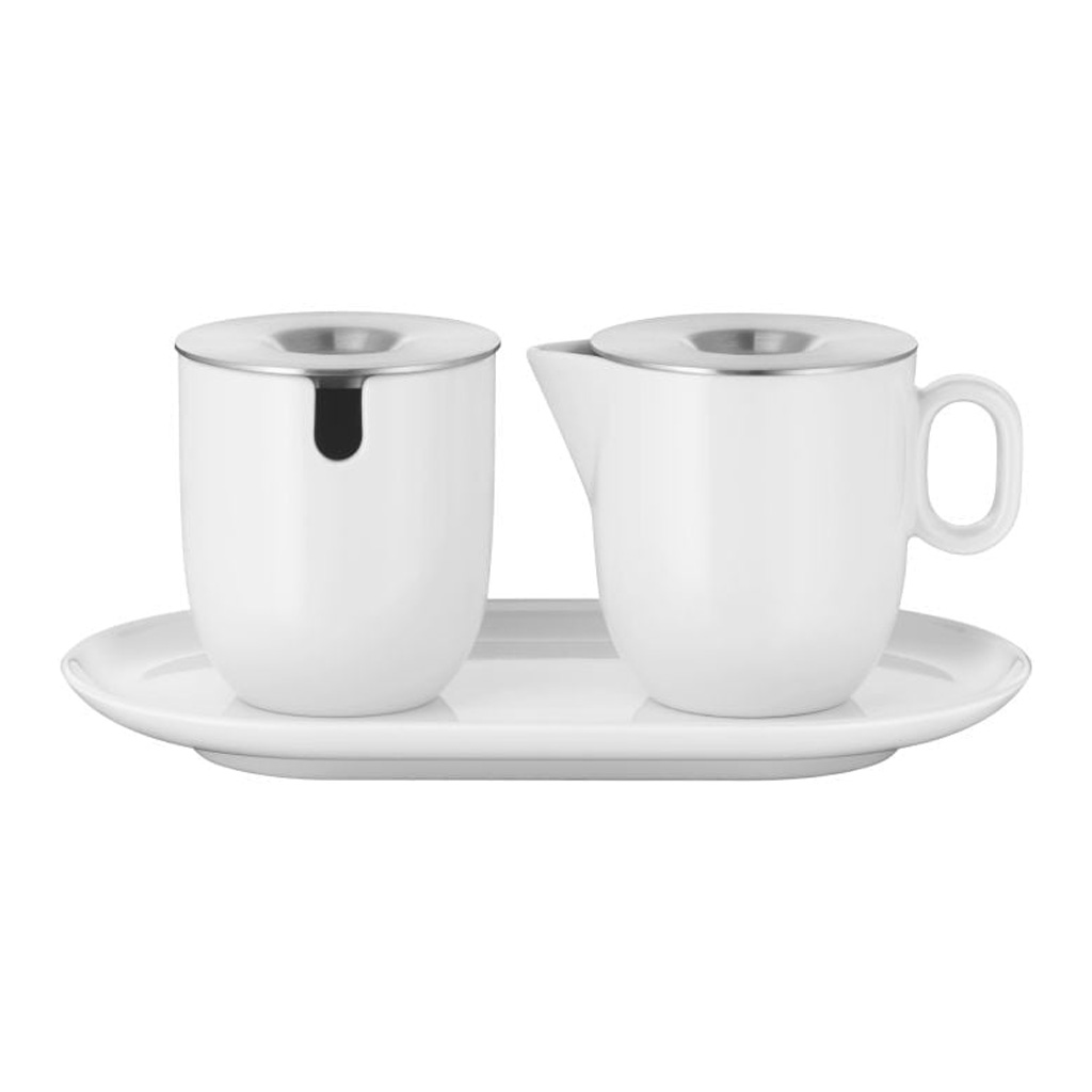 product image - Набір: цукорниця та молочник WMF BARISTA, білий з сріблястим, 3 шт