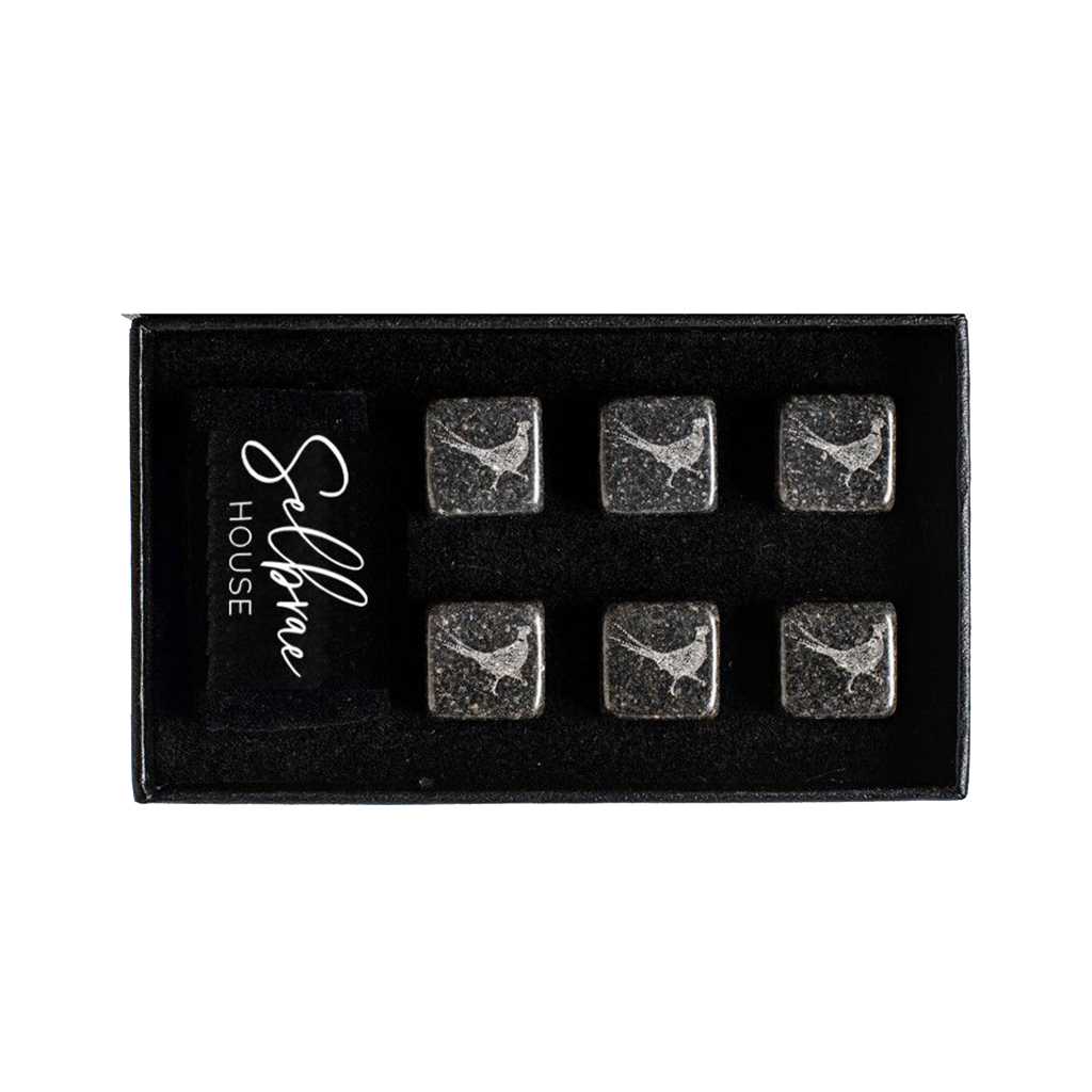 product image - Камені для охолодження Just Slate PHEASANT, 2х2 см, 6 штук, чорний з малюнком