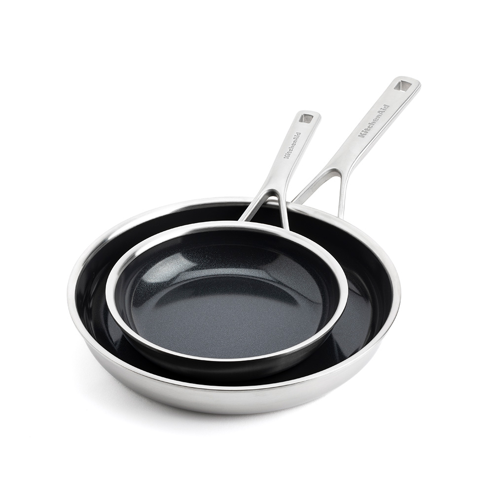 product image - Набор сковородок KitchenAid MSS, диаметр 20 и 28 см, серебристый с черным, 2 шт