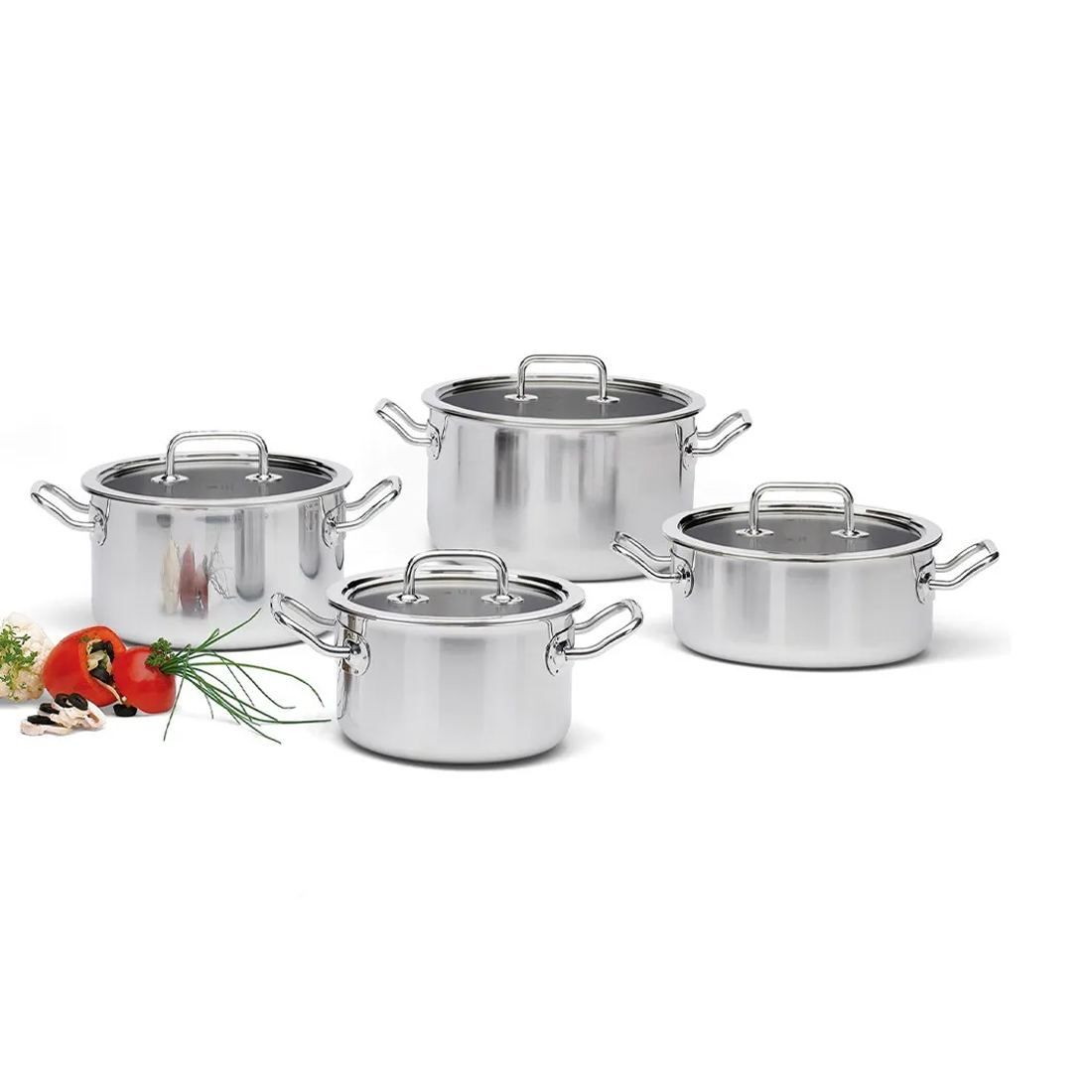 product image - Набор кастрюль с крышками Spring BRIGADE BASIC, 4 шт, серебристый