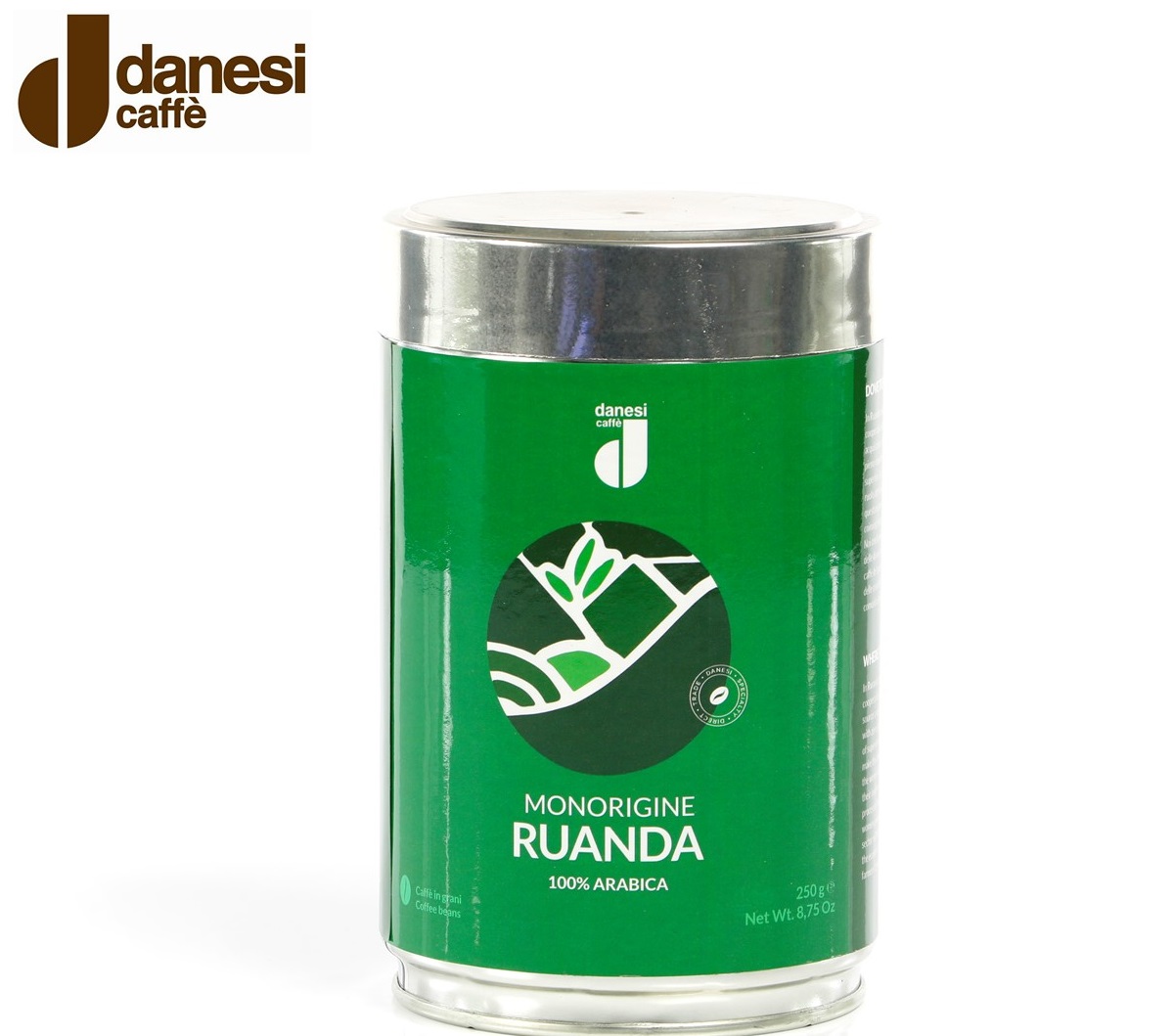 product image - Кава Danesi Monorigine Ruanda в зернах, 0,25 кг, жерстяна банка, зелений