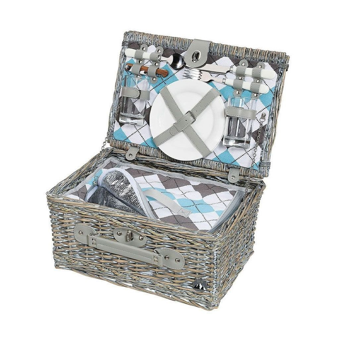 product image - Кошик для пікніка на 2 персони Cilio Stresa Deluxe, 40х28х20 см, оливковий, 14 предметів
