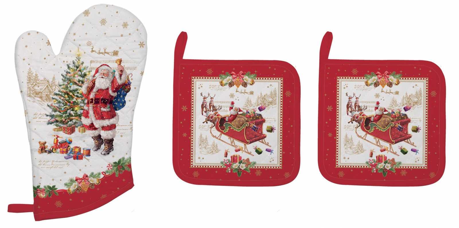 product image - Набір: 2 прихватки та рукавиця Easy Life CHRISTMAS MEMORIES, червоний з білим, 3 предмети