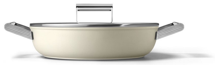 product image - Сковорода з двома ручками та кришкою Smeg 50 STYLE, діаметр 28 см, матовий кремовий