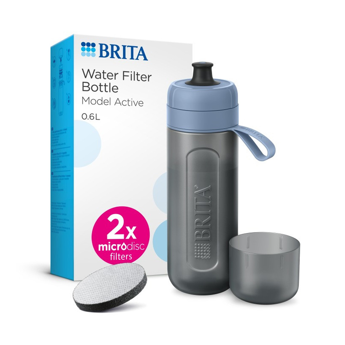 product image - Фільтр-пляшка Brita Active, об'єм 0,6 л, сірий з синім