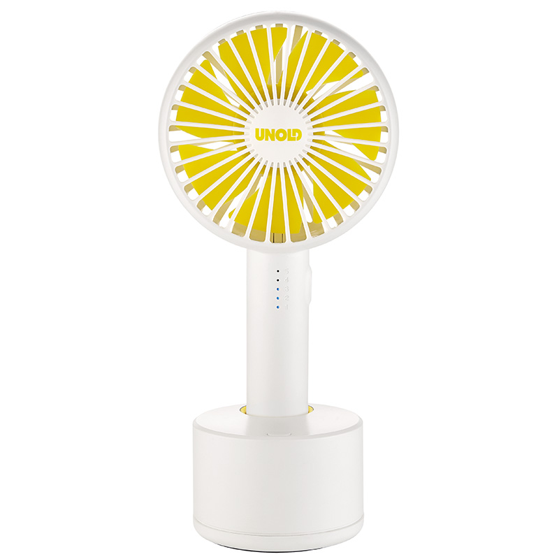 product image - Ручний вентилятор Unold HANDHELD FAN Breezy Swing, висота 21,2 см, білий з жовтим