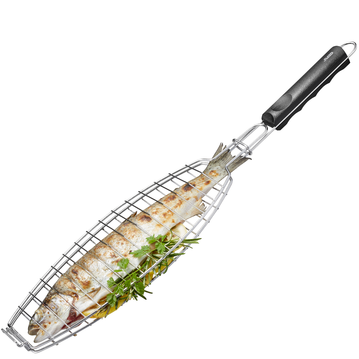 product image - Решітка-гриль для риби GEFU Fish Barbecue Basket, 49,5 х 12 х 1,5 см, сріблястий