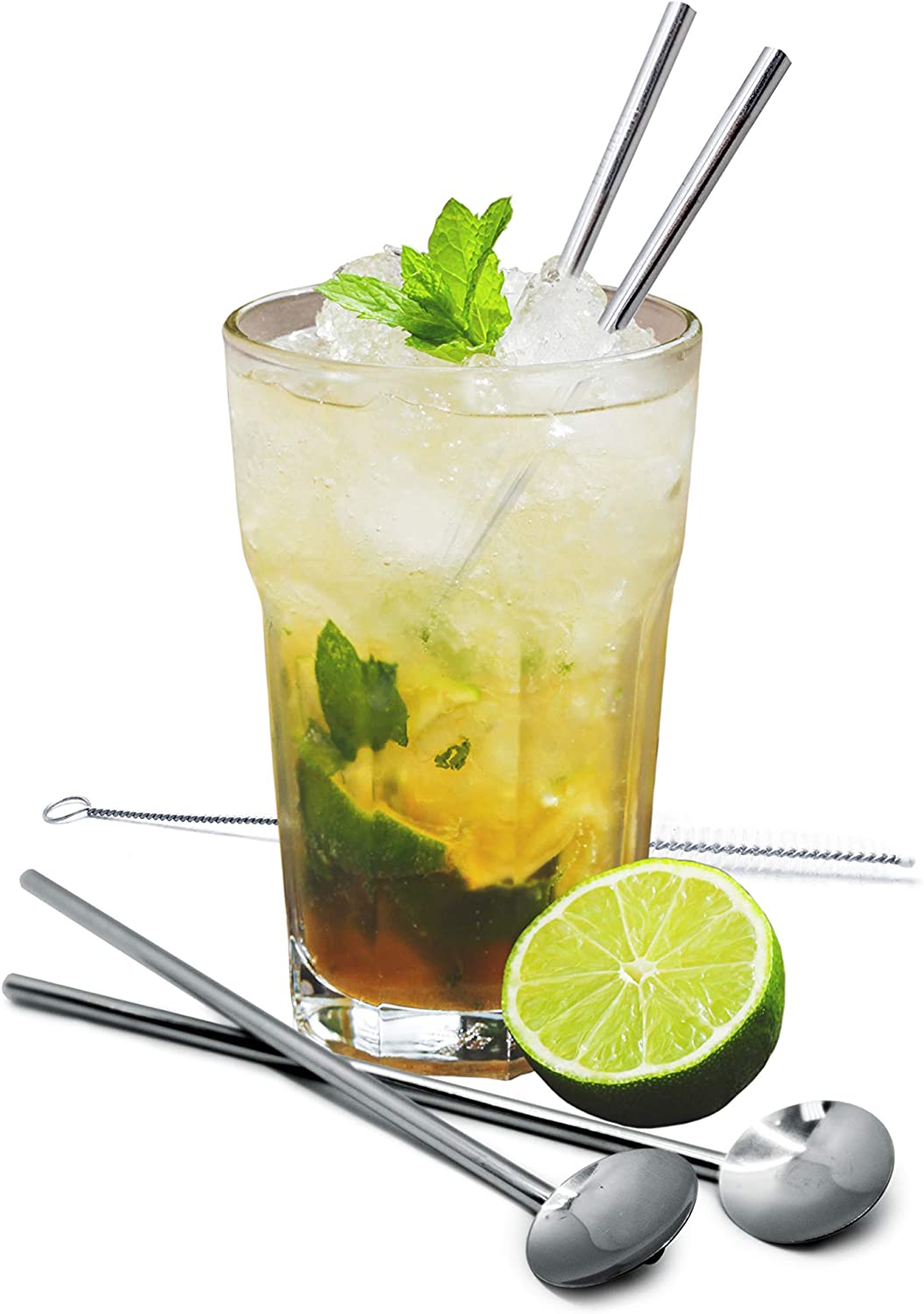 product image - Набір ложок-трубочок для коктейлю VinBouquet COCKTAIL, довжина 20 см, діаметр 0,6 см, сріблястий