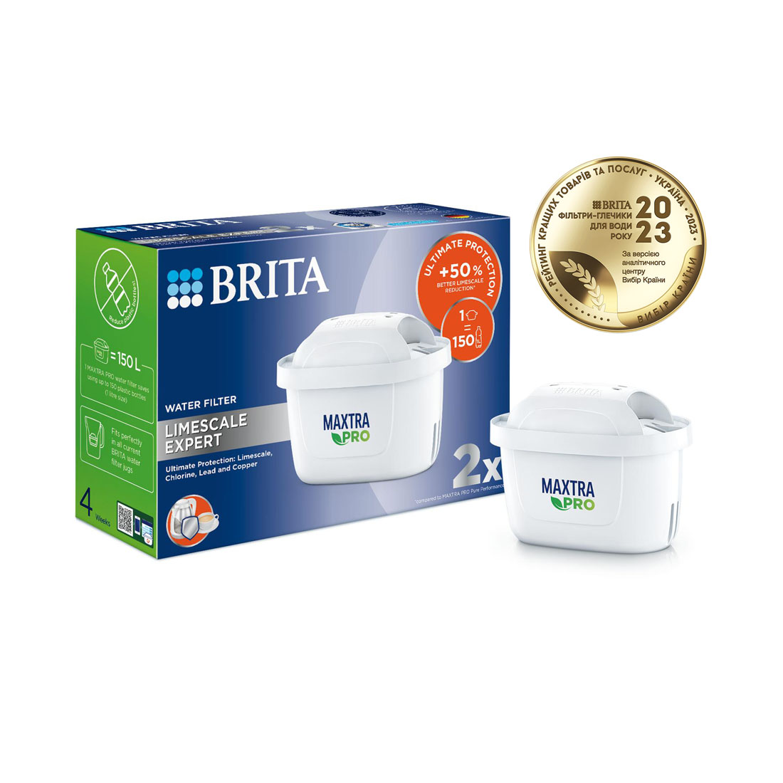 product image - Набір картриджів для жорсткої води Brita MXPro Limescale, білий, 2 шт