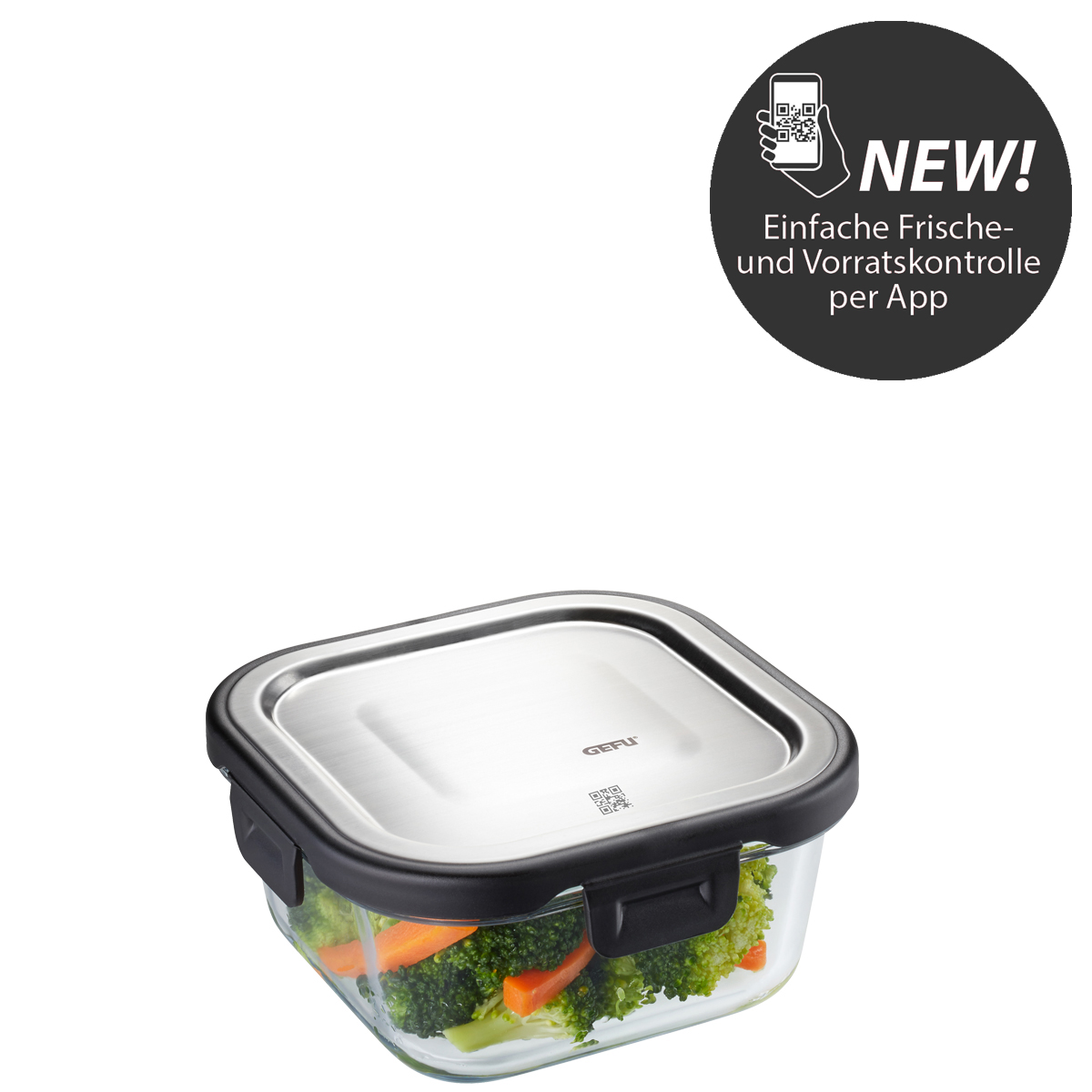 product image - Контейнер для зберігання продуктів GEFU MILO, розміри 13,5 х 13,5 х 6,5 см, об'єм 0,5 л, прозорий