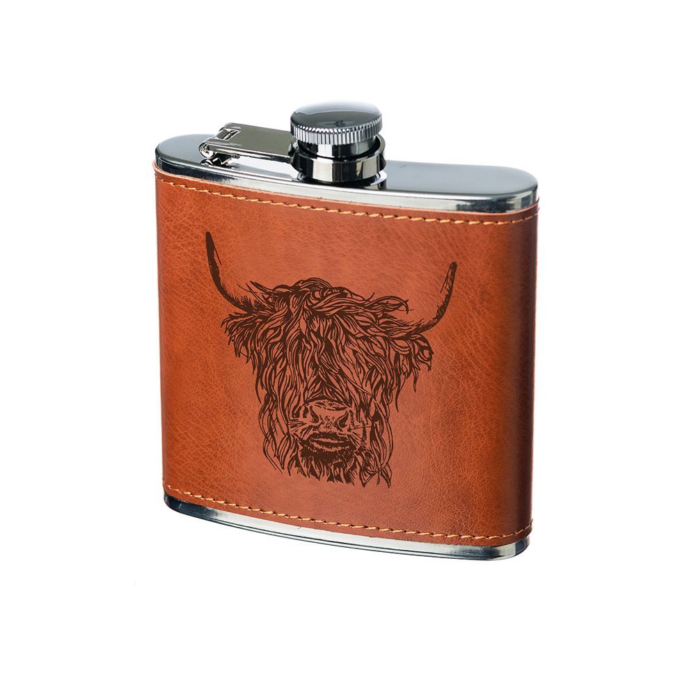 product image - Фляга Just Slate з гравіюванням Highland Cow, об'єм 0,18 л, коричневий