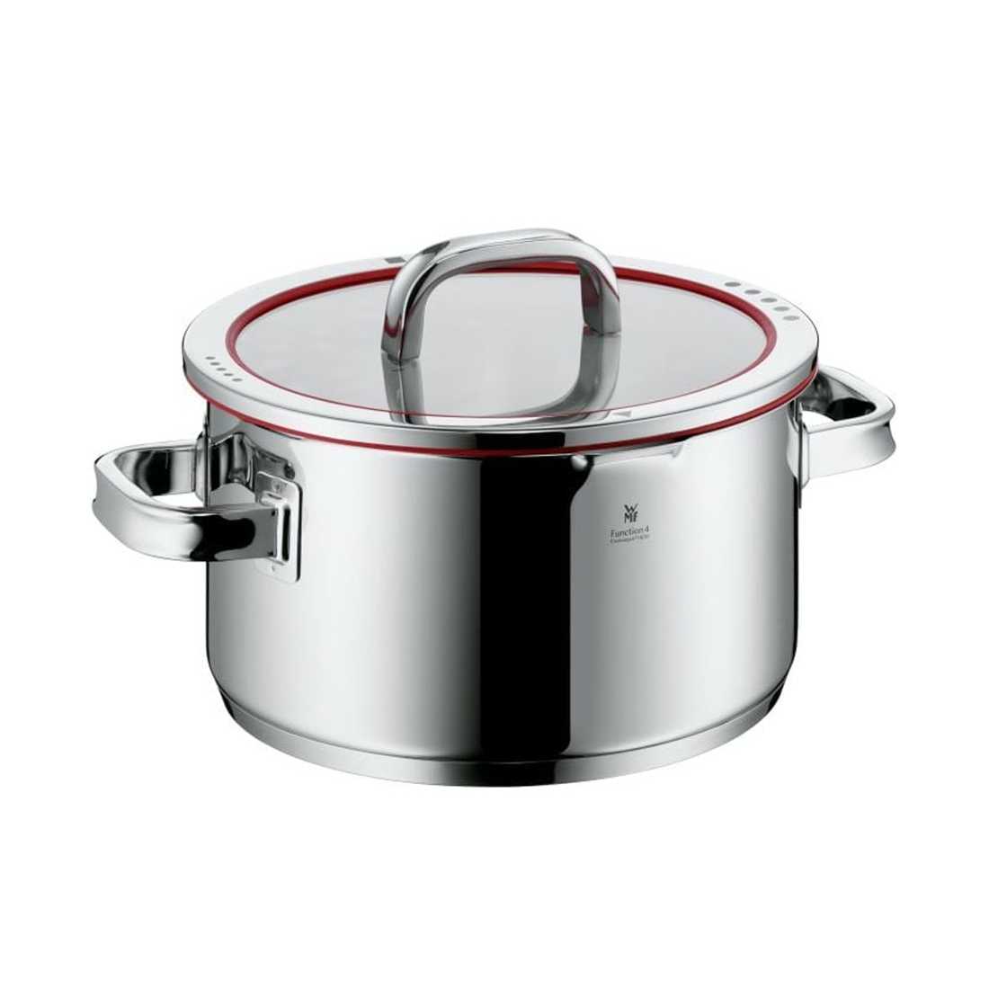 product image - Каструля висока з кришкою WMF FUNCTION 4, об'єм 5,7 л, діаметр 24 см, сріблястий з червоним