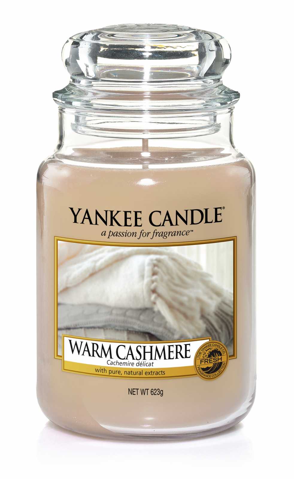 product image - Класична свічка у високій банці Yankee Candle WARM CASHMERE, з ароматом сандалового дерева і екзотичного пачулі, світло-бежевий