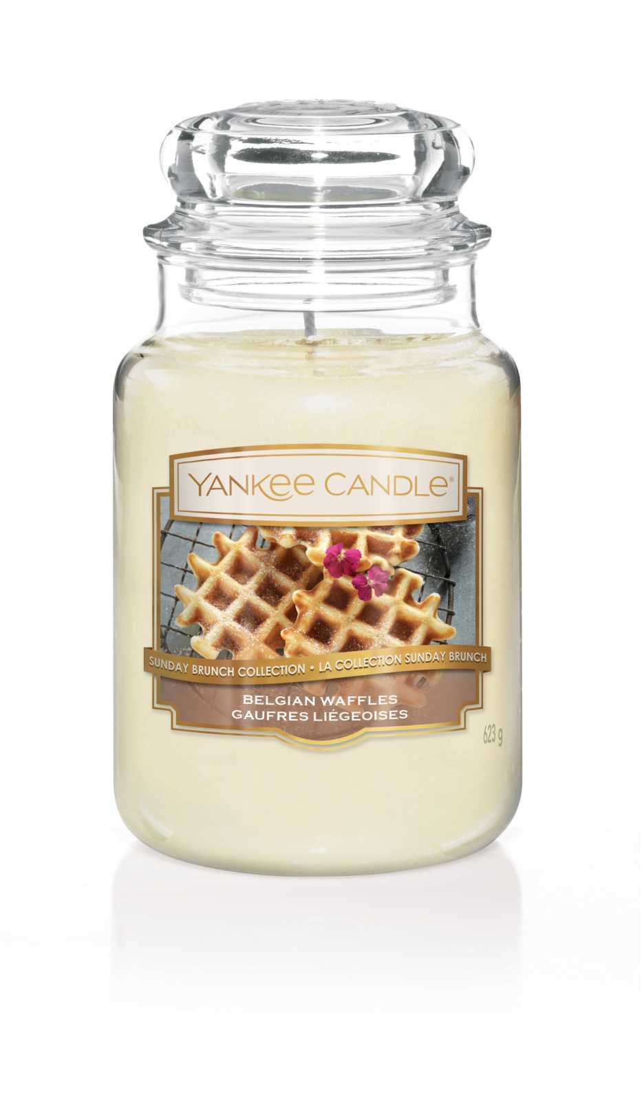 product image - Класична свічка у високій банці Yankee Candle BELGIAN WAFFLES, з ароматом горіхів і ванілі, бежевий