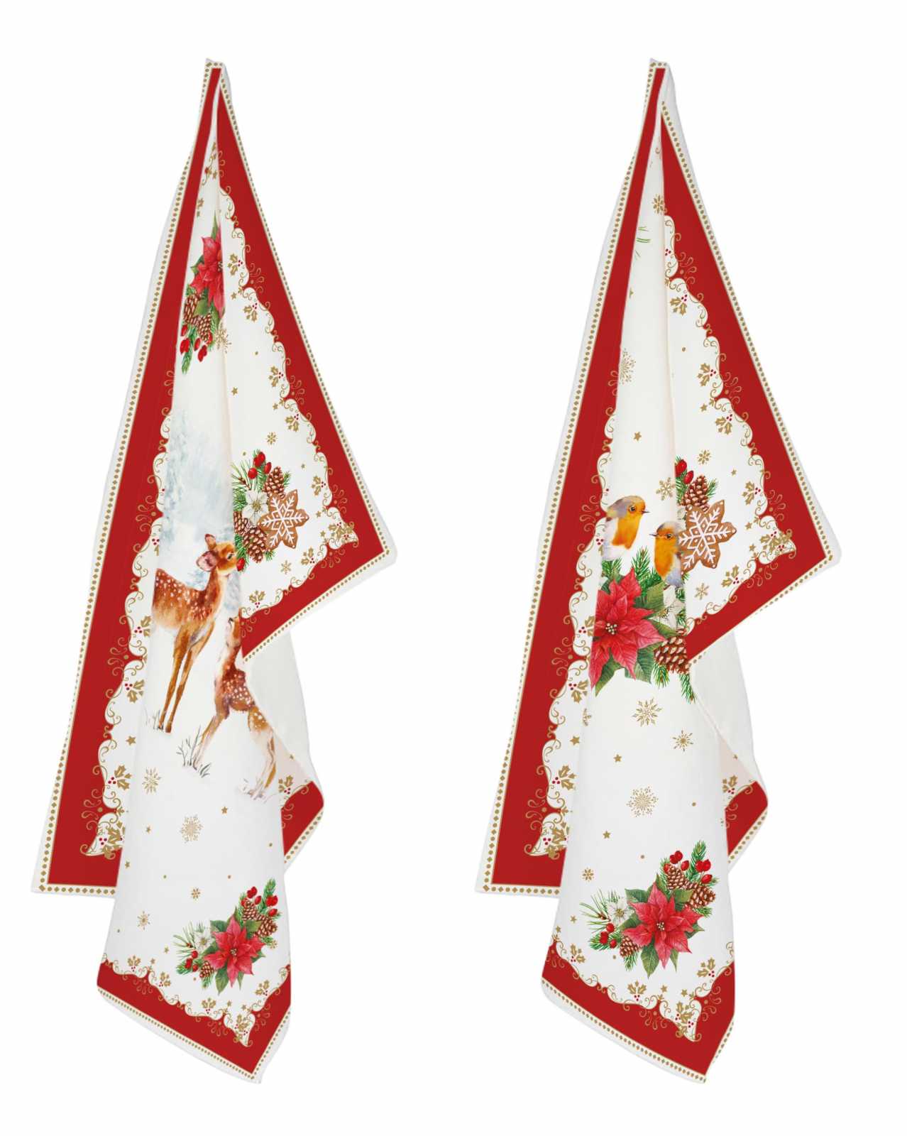 product image - Набір кухонних рушників Easy Life CHRISTMAS MELODY, 50х70 см, білий з малюнком, 2 штуки
