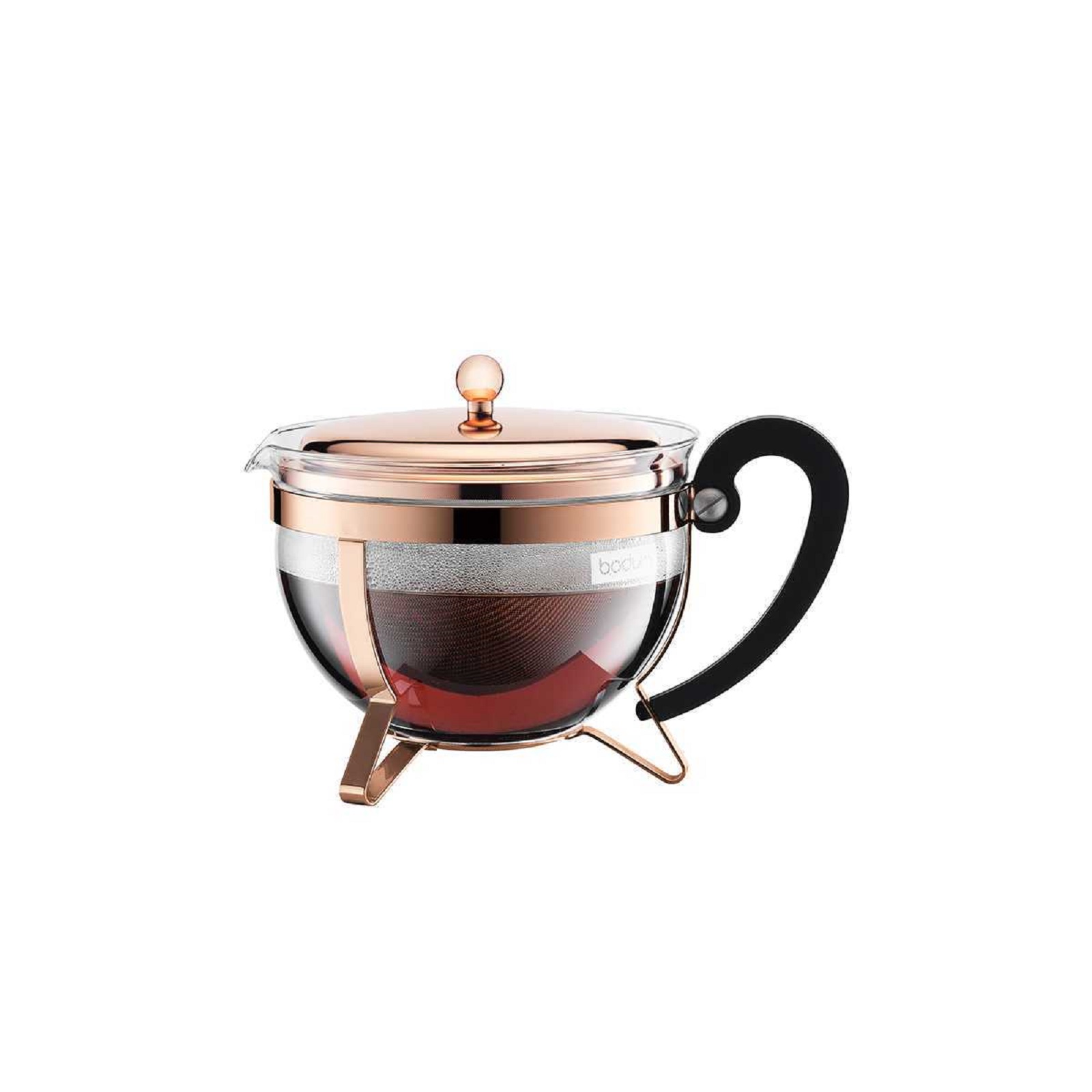 product image - Чайник заварювальний з кришкою Bodum Chambord, об'єм 1,3 л, прозорий з мідним