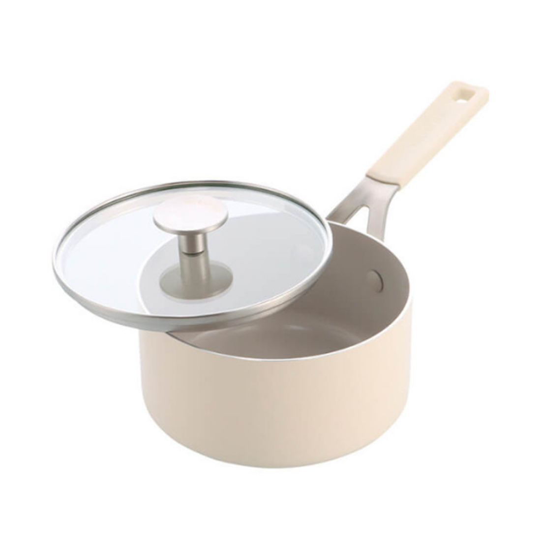 product image - Ківш з кришкою антипригарний KitchenAid Aluminium Ceramic, об'єм 1,6 л, діаметр 16 см, кремовий