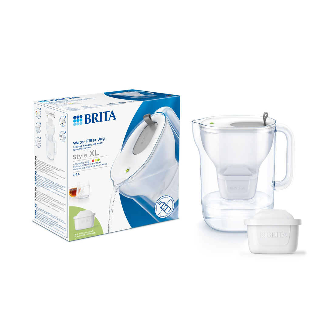 product image - Фільтр-глечик Brita Style XL LED MXpro, об'єм 3,6 л, сірий