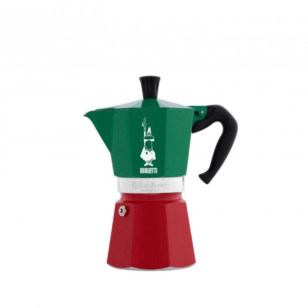 product image - Кавоварка гейзерна Bialetti MOKA EXPRESS ITALIA, на 6 чашок, об'єм 270 мл, червоно-зелений