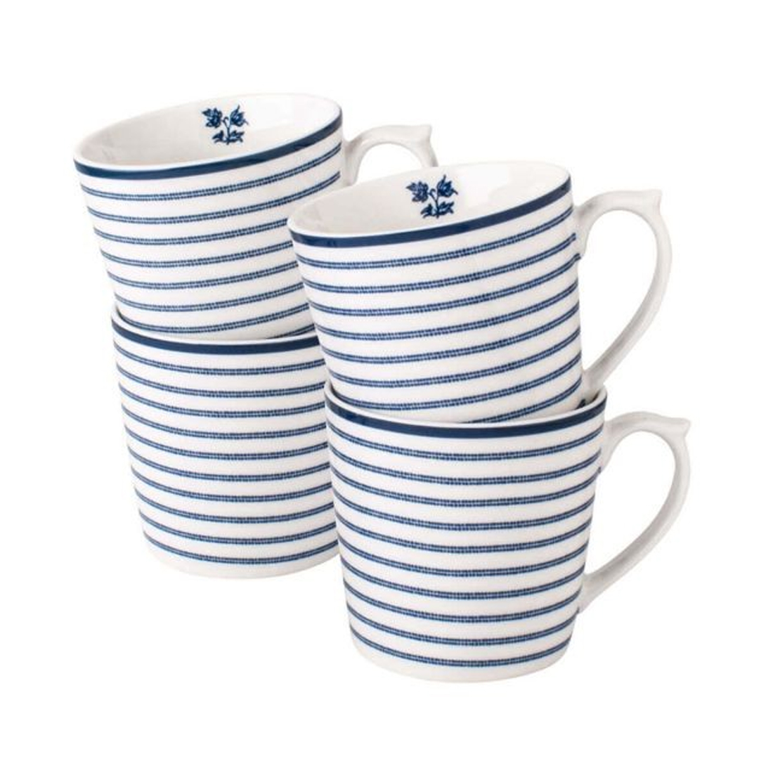 product image - Набір кухлів Laura Ashley BLUEPRINT, об'єм 0,32 л, білий у синю смужку, 4 шт