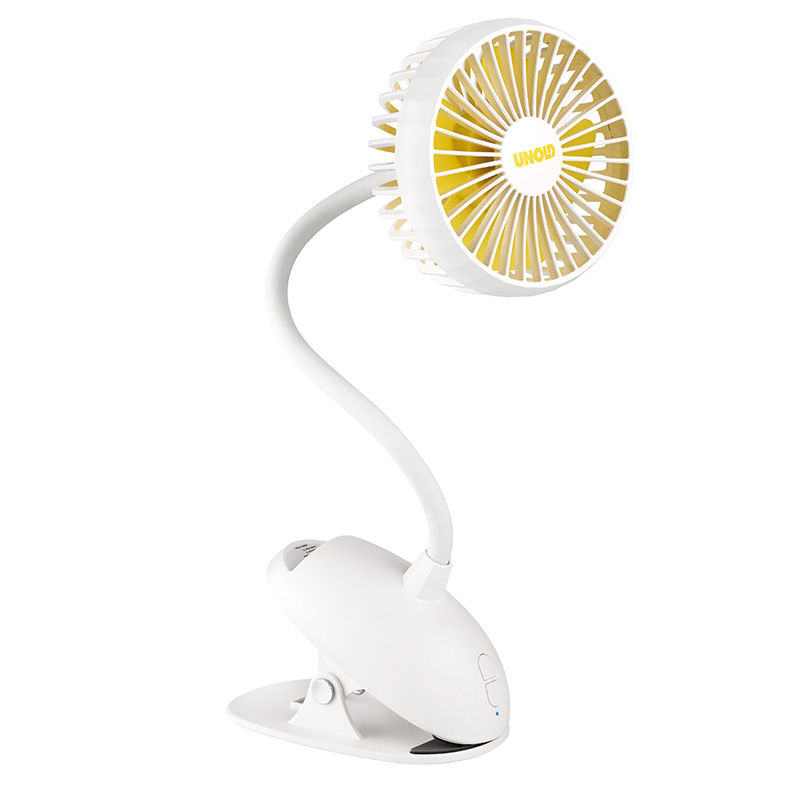 product image - Вентилятор настільний Unold TABLE FAN Breezy Clip, висота 37,3 см, білий з жовтим