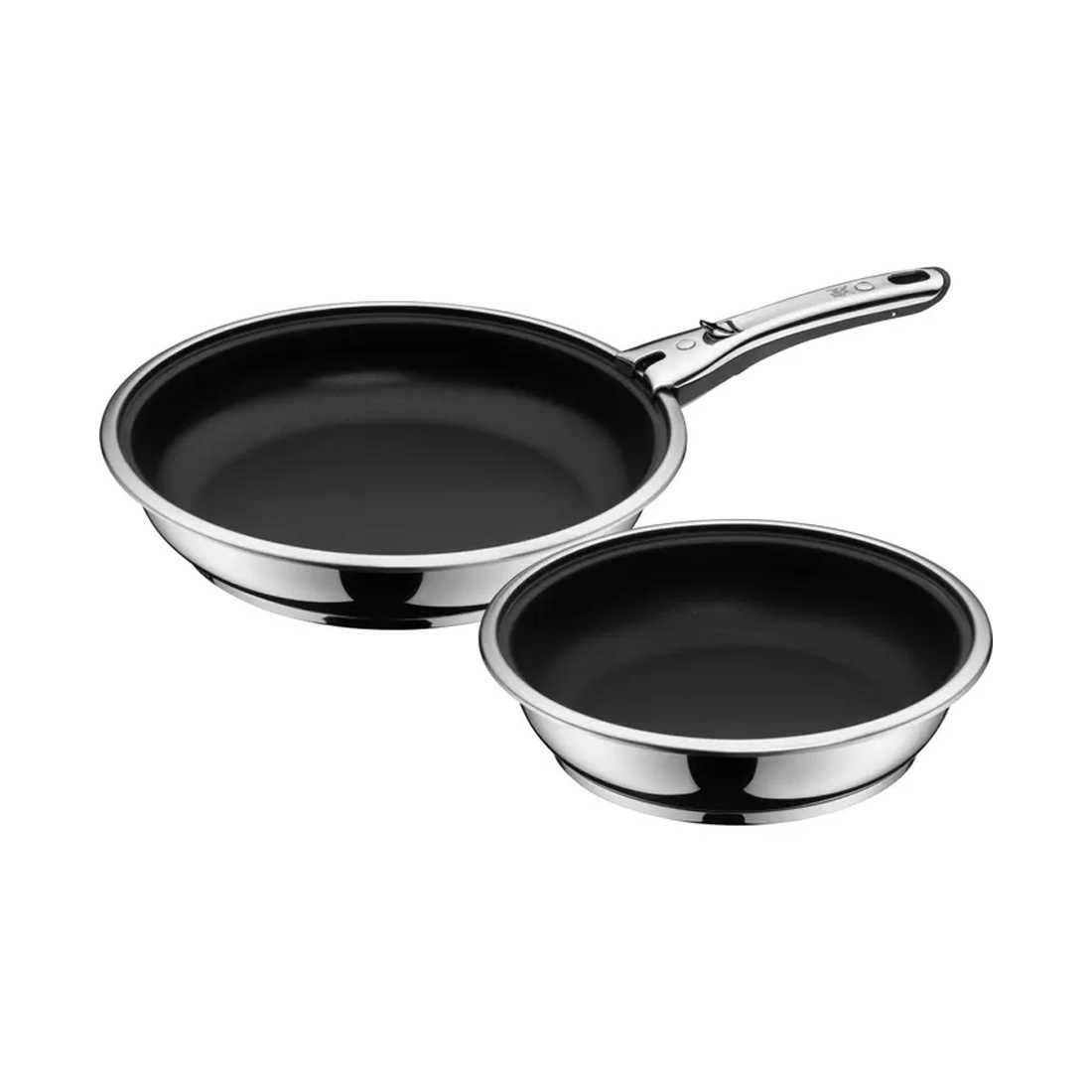 product image - Набір сковорідок зі знімною ручкою WMF Click&Serve, діаметр 24 см та 28 см, сріблясто-чорний, 3 пр
