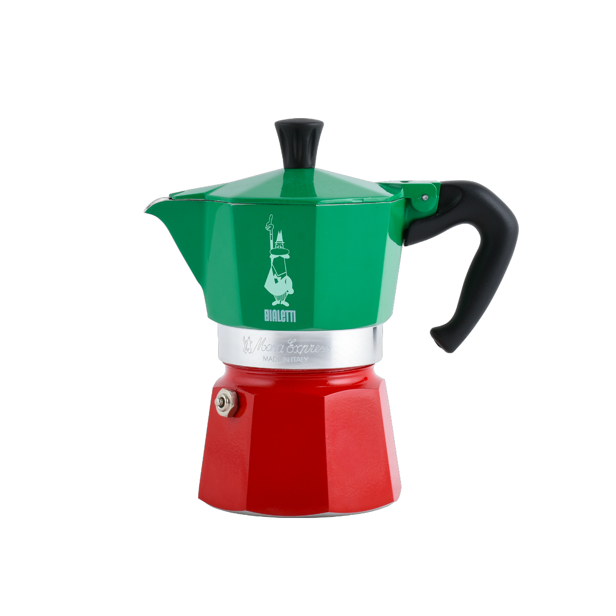 product image - Кавоварка гейзерна Bialetti MOKA EXPRESS ITALIA, на 3 чашки, об'єм 130 мл, червоно-зелений