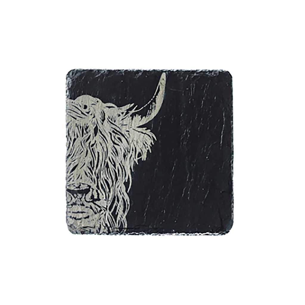 product image - Костер Just Slate HIGHLAND COW, 11х11 см, чорний з малюнком