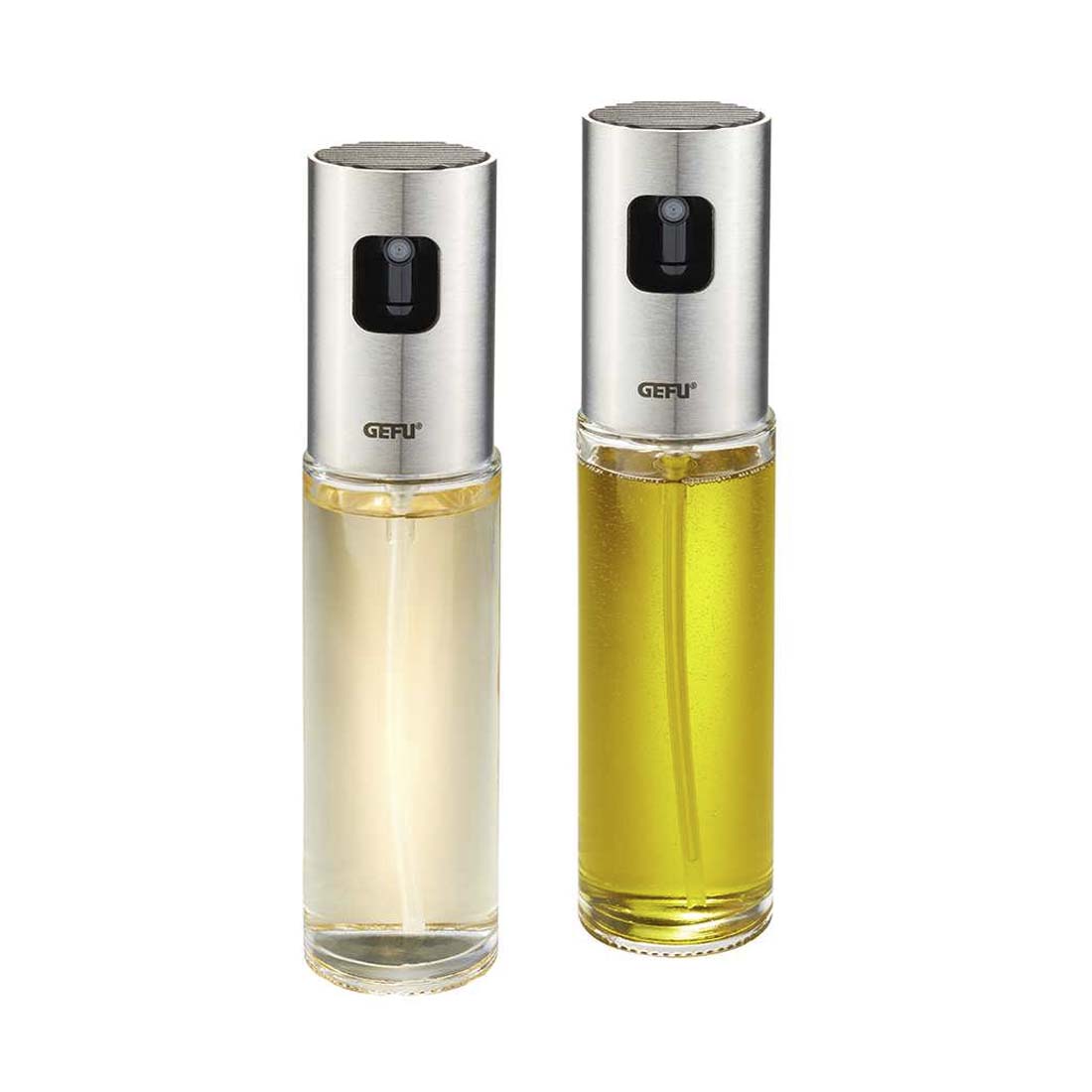 product image - Набір ємностей для олії та оцту GEFU NEVA, об'єм 0,1 л, прозорий з сріблястим, 2 шт.